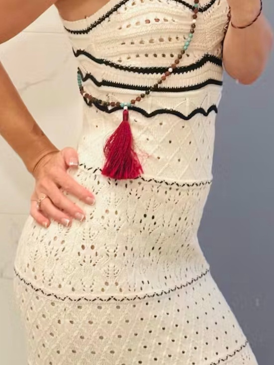Commense Dresses & Skirts - Crochet Knit Dress with Black Trim NWT